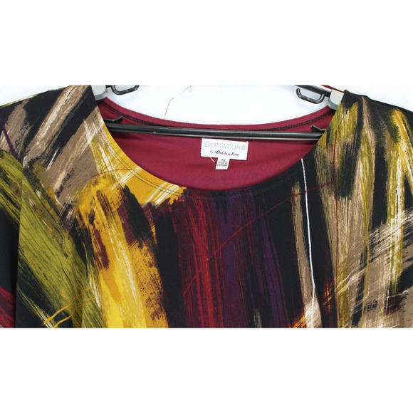 Signature By Robbie Bee Dress Faux Wrap Knot Women 1X Black Printed 3/4 Sleeve - Picture 13 of 14